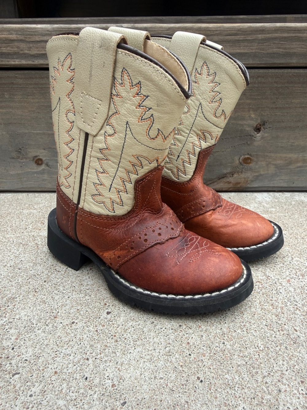 Old West Kids Two-Tone Brown and Cream Western Boots